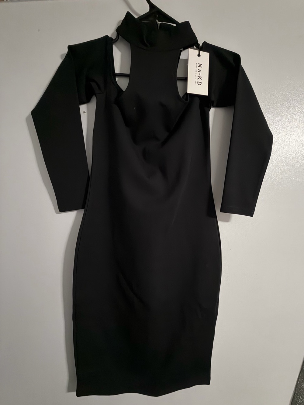 NA-KD Black Long Sleeve Cutout Midi Dress